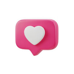 Pink speech bubble with white heart isolated on transparent background