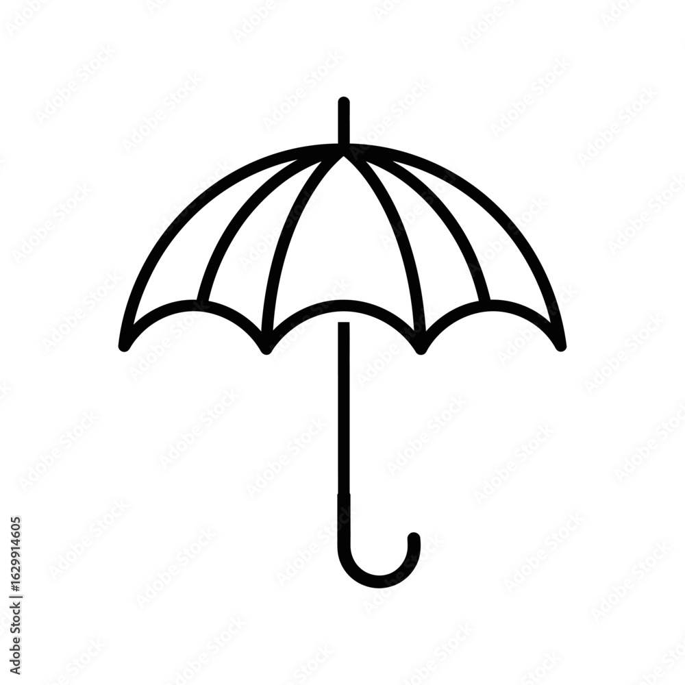 Poster a simple black outline of an umbrella with a curved handle on a plain white background image view