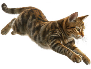 Obraz premium A Tabby Cat in Mid Leap Dynamic Action Shot of a Brown Striped Kitten