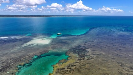 Recife De Fora Marine Park In Porto Seguro Bahia Brazil. Stunning Tropical Coastline Beach Scene Viewed From Above. Deserted Skyline Idyllic Beauty. Deserted Waterfront Shore. Porto Seguro Bahia.