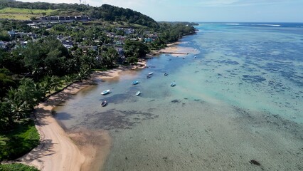 Baie Du Cap In Port Louis Mauritius Island Mauritius. Aerial View Of Stunning Beach With Crystal Clear Waters. Paradise Landscape Idyllic Beauty. Summertime Idyllic Coast.