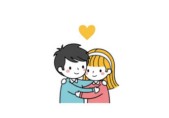 Cute couple hugging with heart above isolated on transparent background