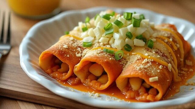  Enchiladas served authentically on a plate
