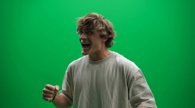 person tolking with expressive hands green screen 