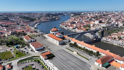 Serra Do Pilar Monastery In Porto Portugal. Bird Eye View Of A Amazing Coastal Beach In The Summer Holiday. Metropolitan Skyline Panoramic City View Stunning. Metropolitan Architecture Business.