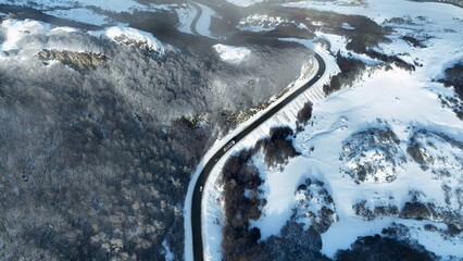 Escondido Lake In Ushuaia Fin Del Mundo Argentina. Birds Eye View Of Stunning Dark River And Forest...