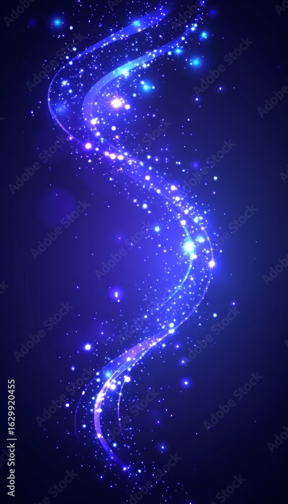 Poster elegant purple bokeh stream design with sparkling light trails and dust particles on dark background