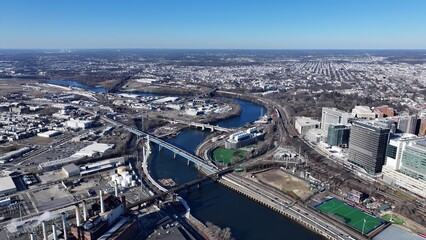 Fototapeta premium Philadelphia Skyline In Philadelphia Pennsylvania United States. Aerial View Of A High-Rise Buildings And Traffic Showcasing Urban Life. Metropole Landscape Company Building Vibrant.