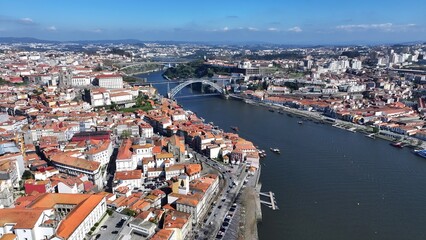 Obraz premium Porto Skyline In Porto Portugal. City Skyline Showing Modern And Traditional Architecture. Town Sky Backgrounds Urban. Outside Backgrounds Up Above. Porto Portugal.