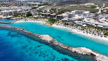 Mambo Beach In Willemstad Netherlands Curacao. Capturing The Beauty Of A Tropical Beach From Above. Coast Horizon Seaside Summertime. Coast Panoramic. Willemstad Netherlands.