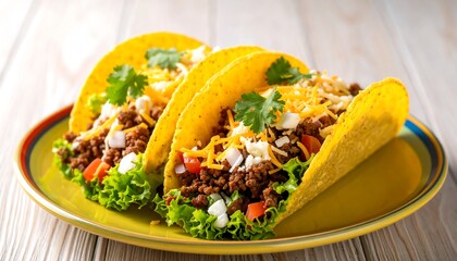 Two Hard-Shell Tacos on a Yellow Plate