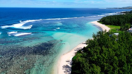 Riambel Beach In Port Louis Mauritius Island Mauritius. Breathtaking Aerial View Of A Lush Tropical...