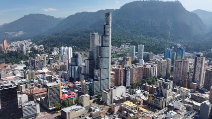 Bogota Skyline In Bogota District Capital Colombia. Aerial View Of A High-Rise Buildings And...