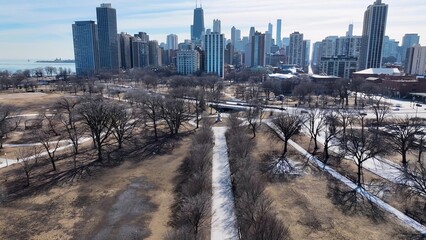 Lincoln Park In Chicago Illinois United States. Bird Eye View Of Stunning Iconic Recreational Park...