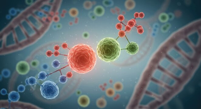 Complex interconnected molecules and cells colorful scientific illustration high definition