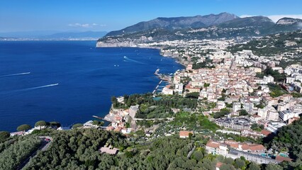 Sorrento Beach In Sorrento Naples Italy. Bird Eye View Of A Amazing Coastal Beach In The Summer...