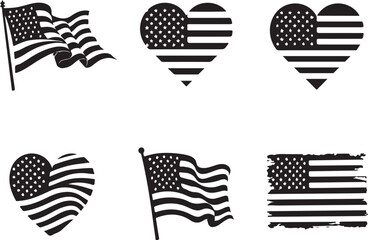 Show your patriotic pride with US flag heart and waving flag designs