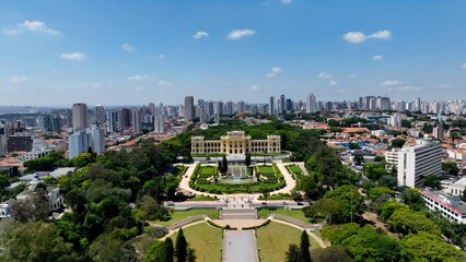 Sao Paulo Skyline In Ipiranga Park Sao Paulo Brazil. Birds Eye View Of Stunning Cityscape With...