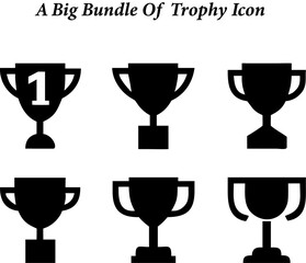 Collection of Black Trophy Icons Representing Success Achievement and Recognition on a White Background