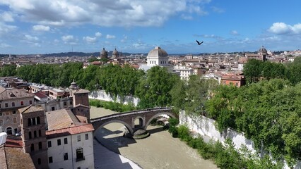 Rome Skyline In Rome Lazio Italy. Amazing Skysrapers And Traffic On Street Viewed From Above. Industrial Skyline Skyscrapers Amazing. Industrial Cityscape. Rome Lazio.