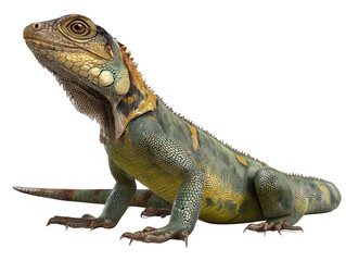 Obraz premium Vibrant green iguana lizard posing against transparent background wildlife