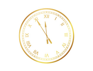 Golden clock PNG. Luxury glossy face dial of round shape vector illustration isolated on background. PNG
