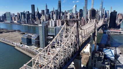 New York Skyline In Manhattan New York United States. Traffic Is Moving Across A Modern...