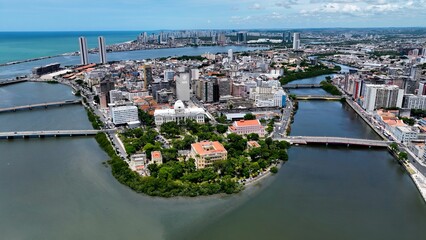 Sculpture Park In Recife Pernambuco Brazil. Tropical River With A Scenic Forest Trees Viewed From...
