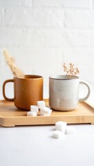 Two Mugs with Sugar Cubes and Dried Flowers coffee