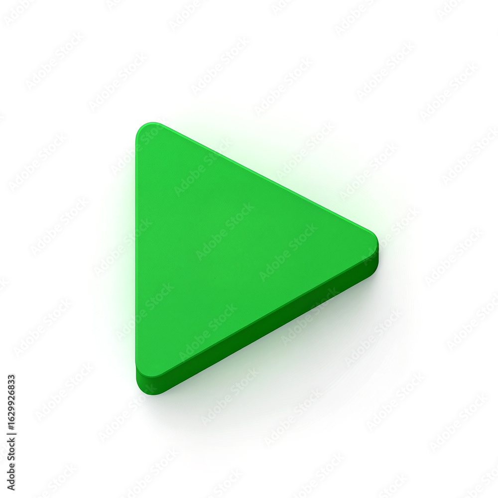 Poster dynamic green play button shaped figure on a light background