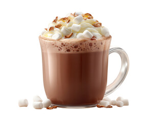 Delicious Hot Chocolate with Whipped Cream Marshmallows and Nuts in a Glass Mug