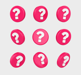 Pink circular buttons featuring a white question mark, symbolizing help and inquiry. 3d illustration
