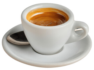 Fototapeta premium Aromatic Espresso Coffee in White Cup and Saucer A Perfect Morning Beverage