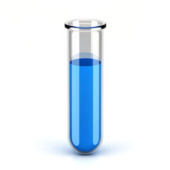 Vivid blue liquid in a laboratory test tube shining under bright light