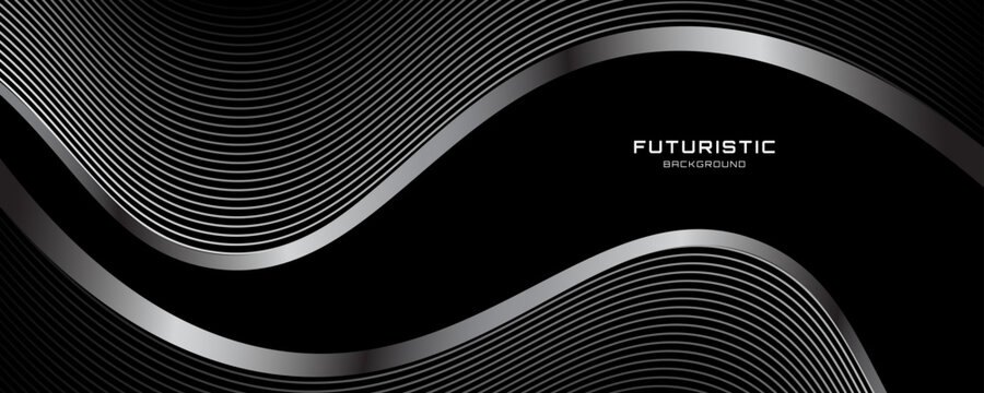 3D black white techno abstract background overlap layer on dark space with silver wave lines decoration. Modern graphic design element stripes style concept for web, flyer, card or brochure cover