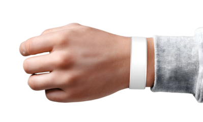 Blank white sport wristband on male hand mockup, ai generated