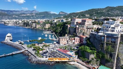 Obraz premium Sorrento Coast In Sorrento Naples Italy. Turquoise Ocean Waves Gently Crashing On Tropical Beach. Coast Horizon Seaside Summertime. Coast Panoramic. Sorrento Naples.