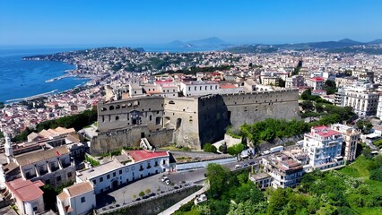 Castel Sant Elmo In Naples Campania Italy. Medieval Building In A Bustling City Viewed From Above....