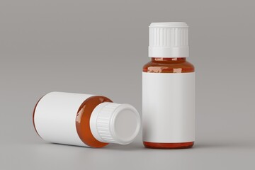 Clean Minimalist Amber Glass Bottle Mockup with White Label Medicine