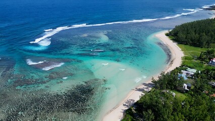 Riambel Beach In Port Louis Mauritius Island Mauritius. Breathtaking Aerial View Of A Lush Tropical...