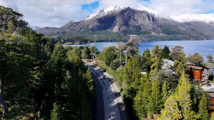 Patagonia Road In San Carlos De Bariloche Rio Negro Argentina. Breathtaking Aerial View Of Busy...