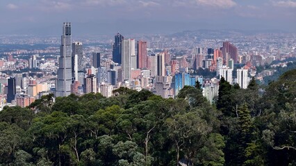 Obraz premium Bogota Skyline In Bogota Cundinamarca Colombia. Capturing The Hustle And Bustle Of A Vibrant City From Above. Metropolitan Skyline Panoramic City View Stunning. Metropolitan Architecture Business.