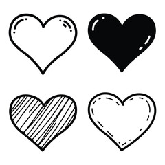 Collection of hand drawn heart shapes with decorative elements and arrows