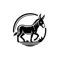 Illustration of a donkey isolated on white background in black and white