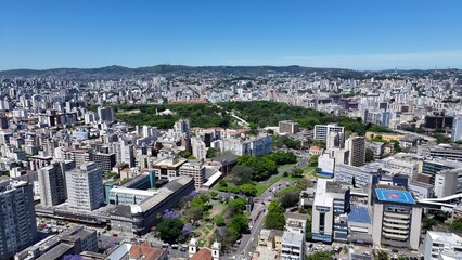 Fototapeta premium Porto Alegre Skyline In Porto Alegre Rio Grande Do Sul Brazil. Bustling Downtown Cityscape With Modern Buildings. Business Sky Clouds Downtown Cityscape. Outdoor Downtown Panning Wide.