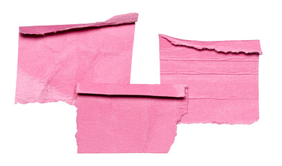 Overlapping torn ripped pink paper notes with folded edge dog-ear earmark and copy space for text...