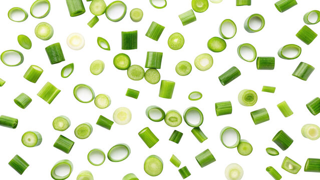 Freshly chopped green onions scattered isolated on transparent background