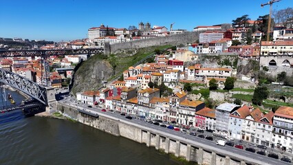 Porto Skyline In Porto Portugal. Birds Eye View Of Stunning Cityscape With Streets And Buildings. Town Clouds Sky Backgrounds Urban. Backgrounds Downtown Panoramic City. Porto Portugal.