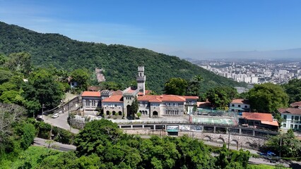 Fototapeta premium Educacional Center In Rio De Janeiro Brazil. Bird Eye View Of Famous Building In Vibrant District Of City. Metropolitan Skyline Panoramic City View Stunning. Metropolitan Architecture Business.