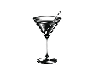 Elegant hand drawn sketch of a classic martini cocktail in a glass